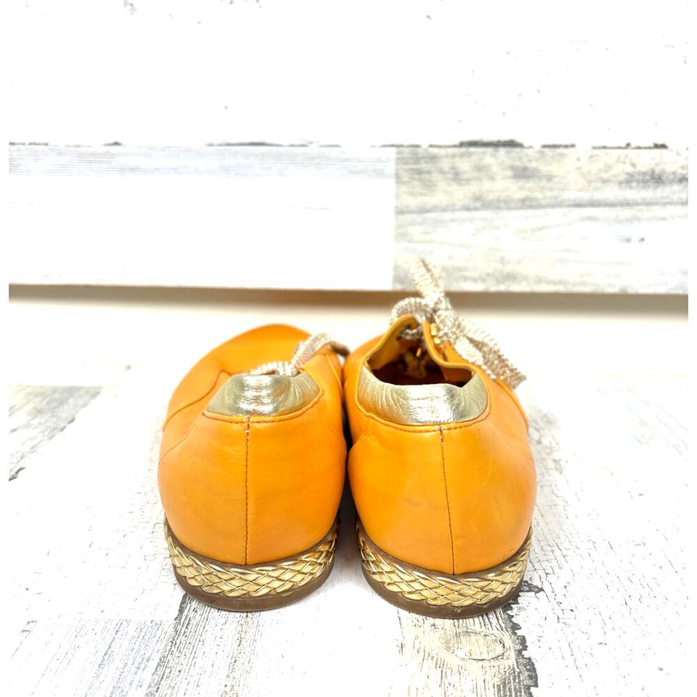 Vintage 1980s Bally Womens 9.5 Mustard Yellow Gold Leather Lace Up Sneakers - Picture 4 of 8